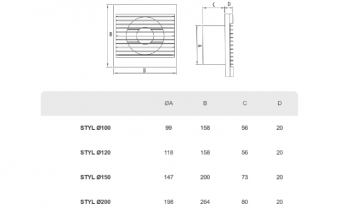 Вентилятор STYL 120 WP-Р DOSPEL с обратным клапаном шнурковый выключатель белый Ø120